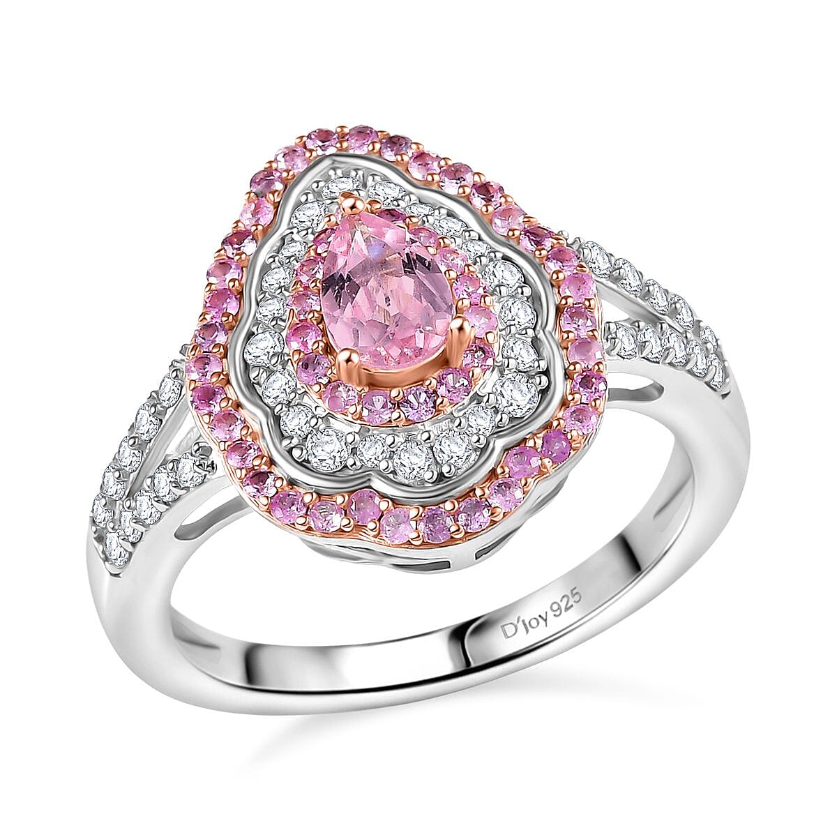 D'Joy Premium Narsipatnam Pink Spinel, Multi Gemstone Rose Aegis Ring in 18K Vermeil RG & Rhodium Over Sterling Silver (Size 10.0) 1.40 ctw