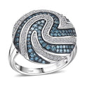 Luxuriant Lab Grown Blue and White Diamond (SI) Sea Wave Ring in Rhodium Over Sterling Silver (Size 10) 1.00 ctw - Sticky add to cart bar