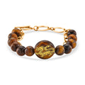 Tigers Eye 140.00 ctw Beaded and Paper Clip Chain Bracelet in Goldtone (6.50-8.50In) - Sticky add to cart bar