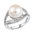 D'Joy Freshwater Pearl Split Shank Ring in Rhodium Over Sterling Silver - Sticky add to cart bar