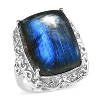 EverTrue Malagasy Labradorite 19.00 ctw Ring in Stainless Steel (Size 10.0)
