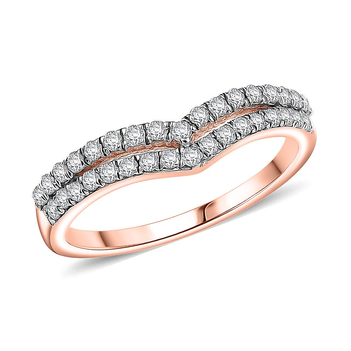Diamond Band Ring in 14K RG Over Sterling Silver (Size 6.0) 0.33 ctw
