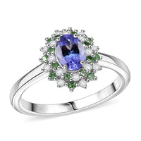 D’Joy Tanzanite, Multi Gemstone Ring in Rhodium Over Sterling Silver (Size 10.0) 1.15 ctw