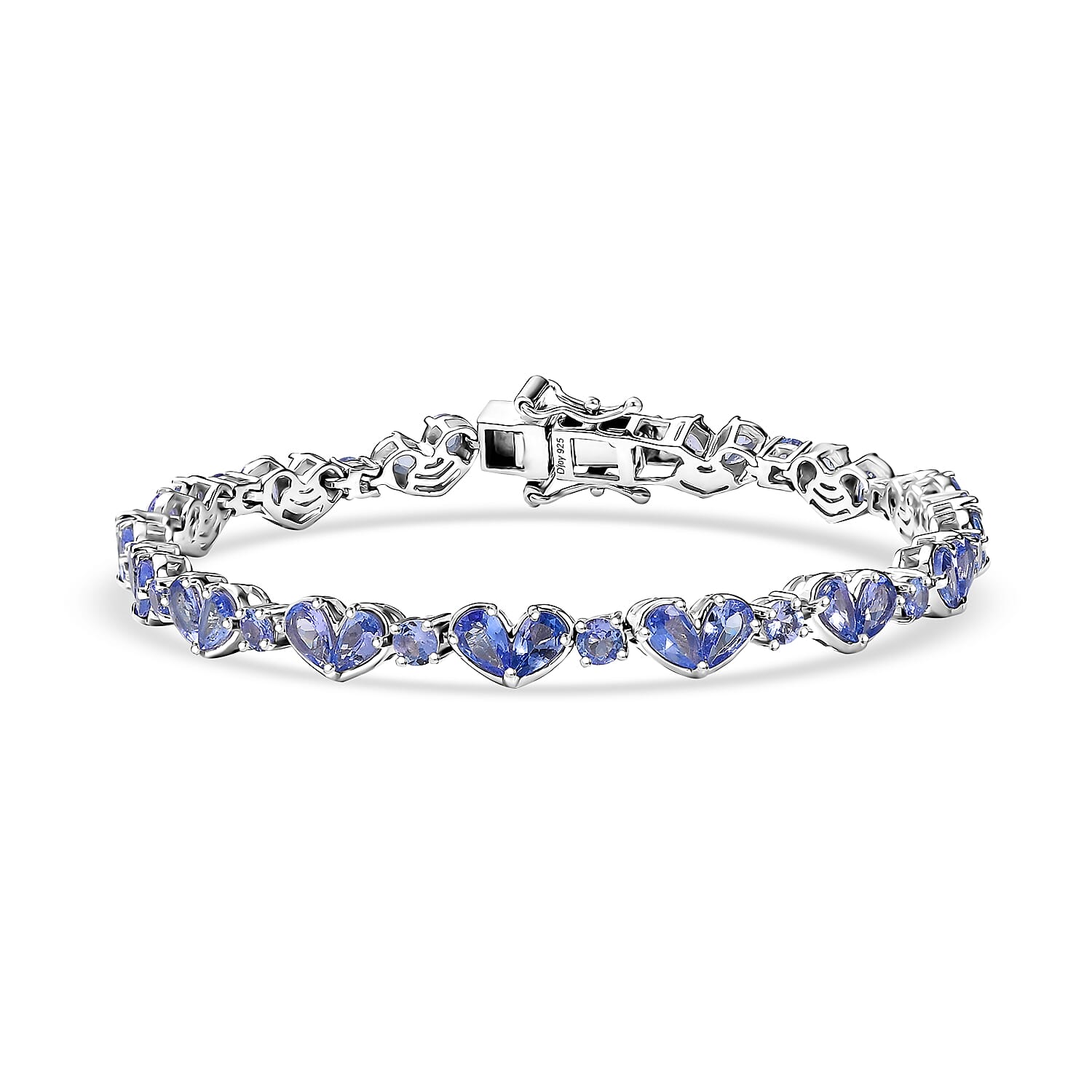 D'Joy Tanzanite 7.65 ctw Heart Bracelet in Rhodium Over Sterling Silver (7.25 In)