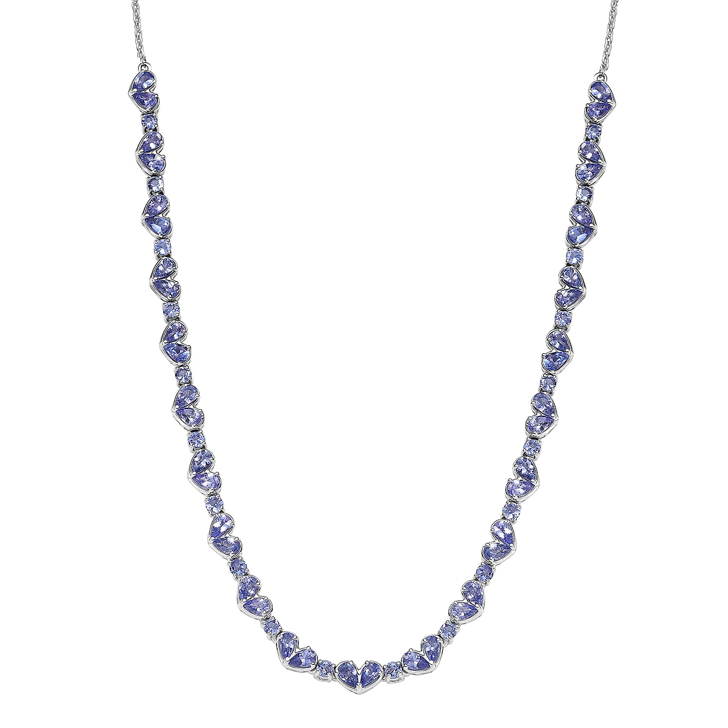 D'Joy Tanzanite 10.65 ctw Heart Necklace 18 Inches in Rhodium Over Sterling Silver