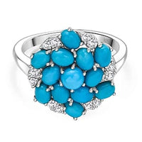 Sleeping Beauty Turquoise and White Zircon2.46 ctw Ring in Rhodium Over Sterling Silver (Size 10)