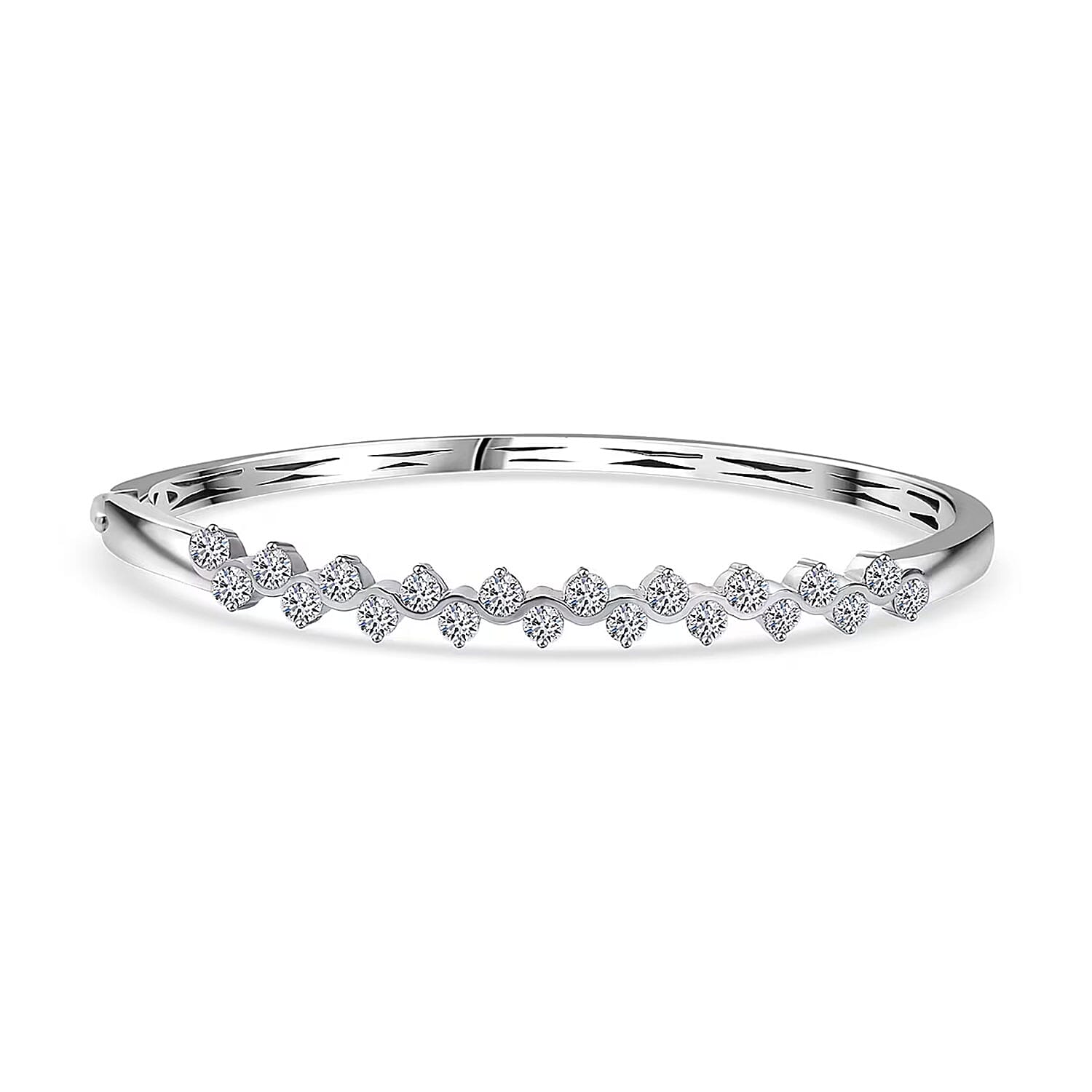 Luxuriant Lab Grown Diamond G-H SI 2.20 ctw Rolling Waves Bangle Bracelet in Rhodium Over Sterling Silver (7.25 In)