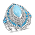 D'Joy Premium Larimar and Multi Gemstone 5.20 ctw Ring in Rhodium Over Sterling Silver (Size 10.0) - Sticky add to cart bar