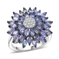 D'Joy Tanzanite and Moissanite 3.25 ctw Dahlia Flower Ring in Rhodium Over Sterling Silver (Size 10.0) - Sticky add to cart bar