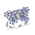 D'Joy Tanzanite and White Zircon 2.10 ctw Butterfly Ring in Rhodium Over Sterling Silver (Size 10.0) - Sticky add to cart bar