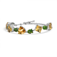 D'Joy Yellow Labradorite and Multi Gemstone 27.15 ctw Sunlit Vines Adjustable Bracelet in Rhodium Over Sterling Silver