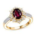 D'Joy AAA Radiant Ember Garnet, Paraiba Tourmaline and Diamond 2.10 ctw Sunray Ring in 18K Vermeil Yellow Gold Over Sterling Silver - Sticky add to cart bar