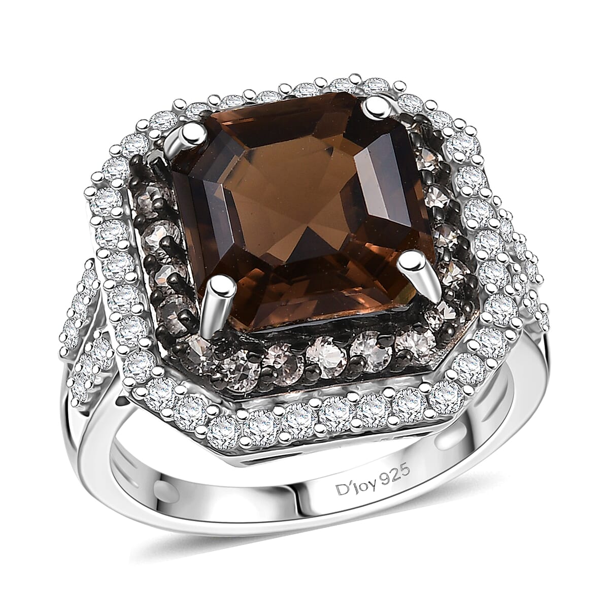 D'Joy Asscher Cut Columbianite and Multi Gemstone 5.70 ctw Ring in Rhodium Over Sterling Silver (Size 10.0)