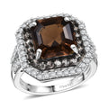 D'Joy Asscher Cut Columbianite and Multi Gemstone 5.70 ctw Ring in Rhodium Over Sterling Silver (Size 10.0) - Sticky add to cart bar