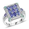 D’Joy Premium Tanzanite, Paraiba Tourmaline and Diamond 2.15 ctw 9 Planet Ring in Rhodium Over Sterling Silver - Sticky add to cart bar