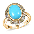 AAA Sleeping Beauty Turquoise and G-H SI Luxuriant Lab Grown Diamond 5.75 ctw Rainbow Bloom Ring in 10K Yellow Gold (Size 10.0) - Sticky add to cart bar