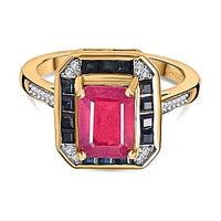 African Ruby and Multi Gemstone 3.35 ctw Ring in Vermeil Yellow Gold Over Sterling Silver (Size 9)