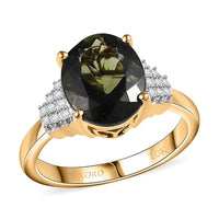 Luxoro 10K Yellow Gold AAA Bohemian Moldavite, Diamond (G-H, I2) Ring (Size 10.0) 3.10 ctw