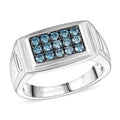 Luxuriant Lab Grown Blue Diamond Men's Ring in Rhodium Over Sterling Silver (Size 10.0) 0.50 ctw - Sticky add to cart bar