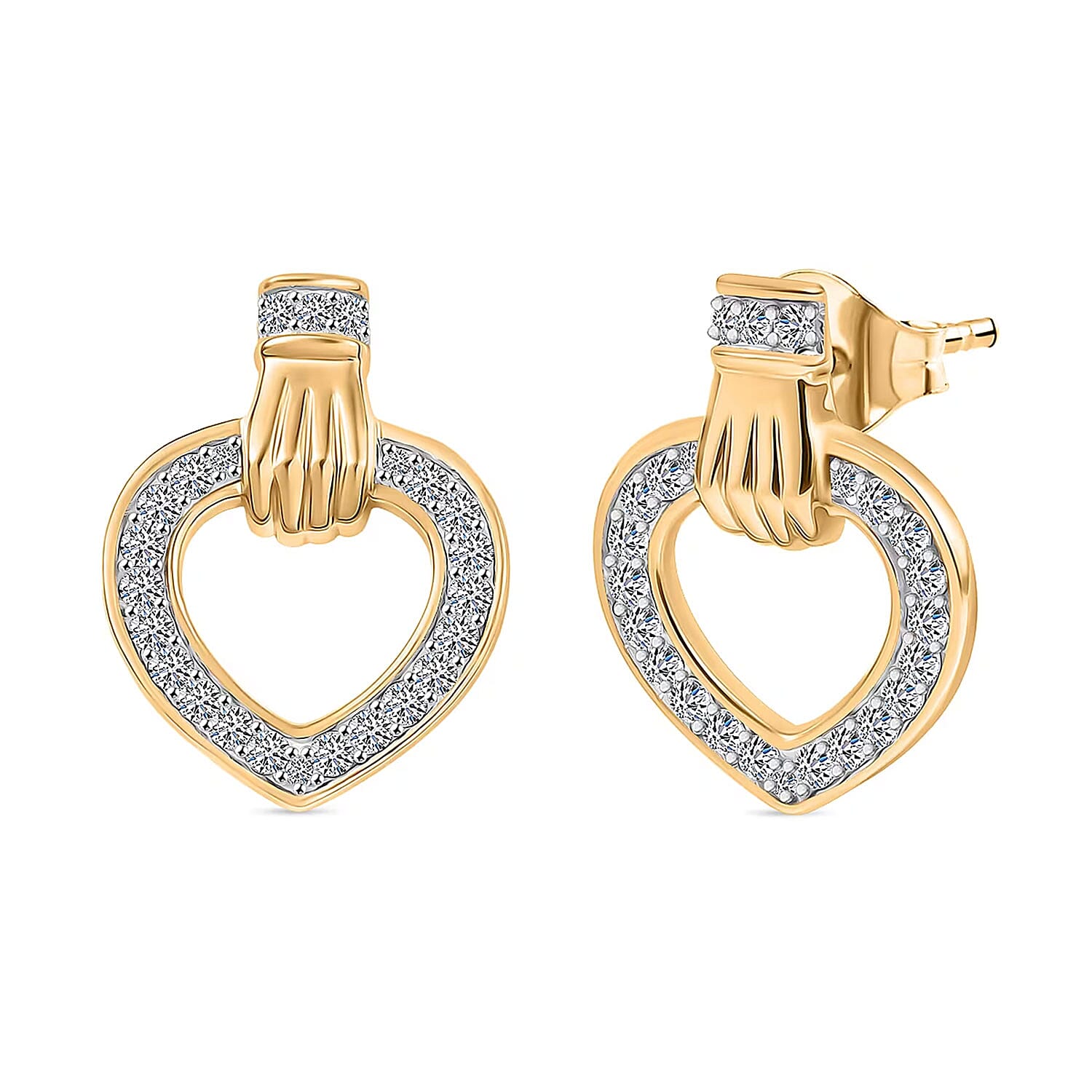 Luxuriant Lab Grown Diamond G-H SI 0.50 ctw Heart Earrings in 18K Vermeil Yellow Gold Over Sterling Silver