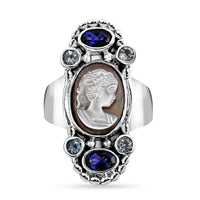 Sajen Silver Gray Cameo, Multi Gemstone Ring in Sterling Silver (Size 8.0) 4.50 ctw