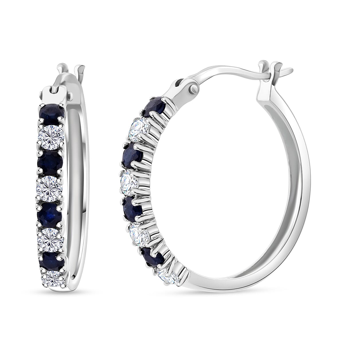 D'Joy Premium Kanchanaburi Blue Sapphire and Moissanite 1.50 ctw Midnight Royalty Earrings in Rhodium Over Sterling Silver