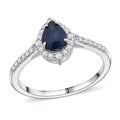 Premium Kanchanaburi Blue Sapphire, Diamond (0.30 cts) Ring in Rhodium Over Sterling Silver (Size 10.0) 1.10 ctw - Sticky add to cart bar