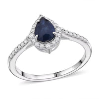 Premium Kanchanaburi Blue Sapphire, Diamond (0.30 cts) Ring in Rhodium Over Sterling Silver (Size 10.0) 1.10 ctw