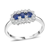 Premium Kanchanaburi Blue Sapphire and White Zircon 1.05 ctw Ring in Rhodium Over Sterling Silver (Size 10.0)