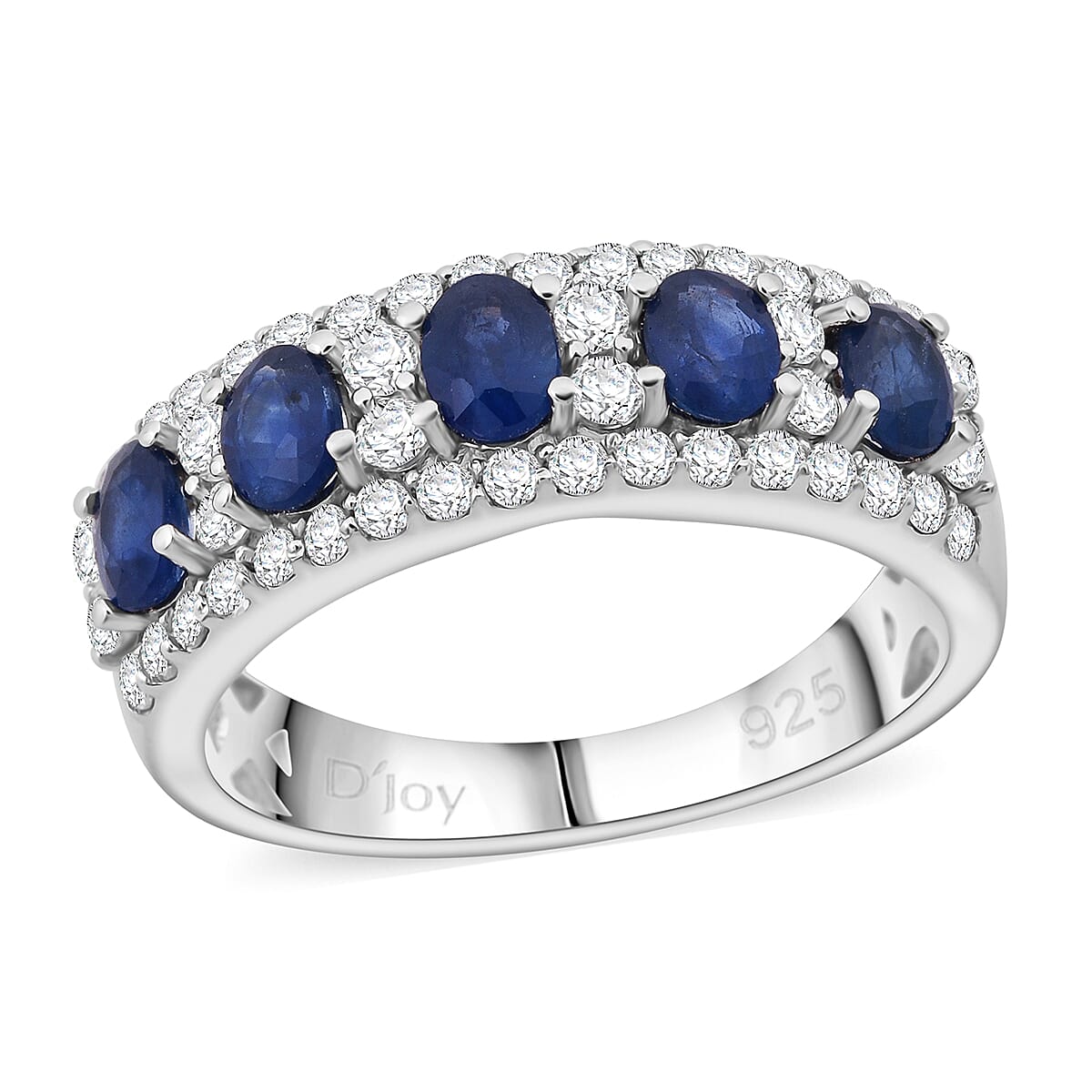 Premium Kanchanaburi Blue Sapphire and White Zircon 2.10 ctw Ring in Rhodium Over Sterling Silver (Size 10.0)
