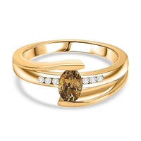 Natural Golden Tanzanite and White Zircon Ring in 18K Vermeil YG Over Sterling Silver (Size 6.5) 0.72 ctw