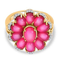 Mulberry Moonstone and White Zircon5.62 ctw Cluster Ring in Vermeil Yellow Gold Over Sterling Silver (Size 11.5)