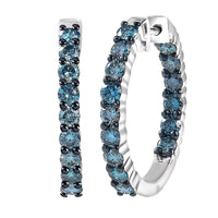 Luxuriant Lab Grown Blue Diamond (IR) SI 2.00 ctw Starry Night Hoop Earrings in Rhodium Over Sterling Silver