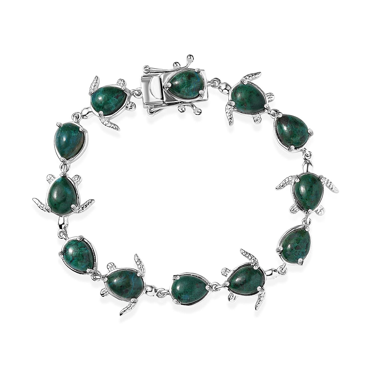 Ever True Chrysocolla 18.75 ctw Traveling Turtle Bracelet in Platinum Bond (6.50 In)