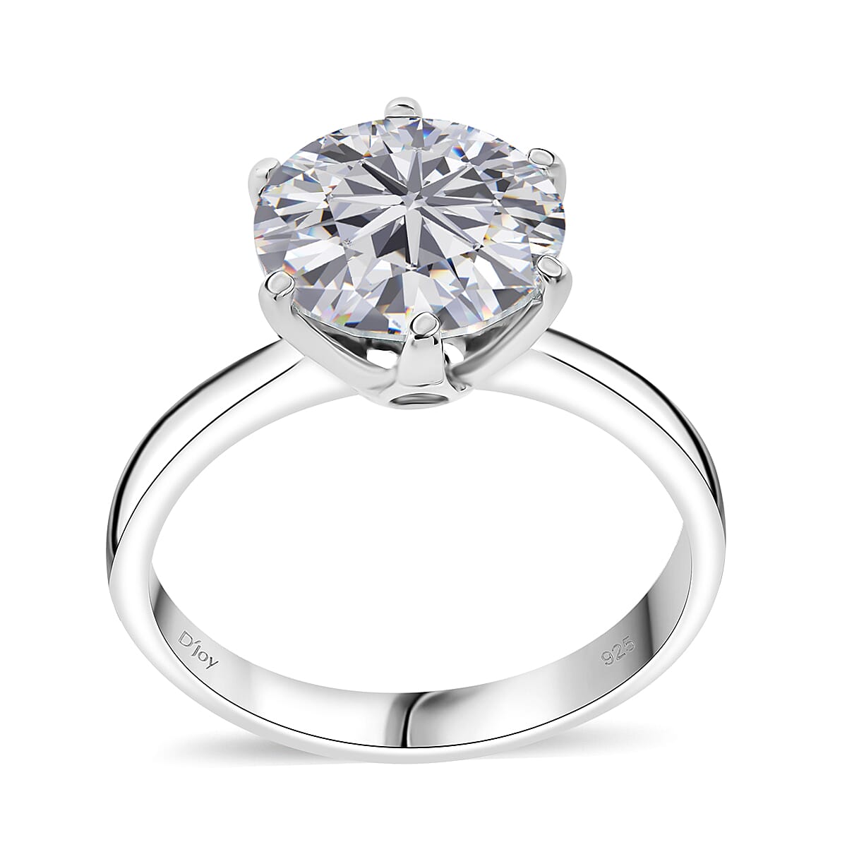 Moissanite (Rnd 10mm) Solitaire Ring in Rhodium Over Sterling Silver (Size 10.0) 3.50 ctw
