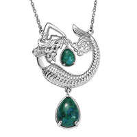 EverTrue Chrysocolla 8.50 ctw Mermaid’s Melody Necklace in Platinum Bond and Stainless Steel 18 Inches