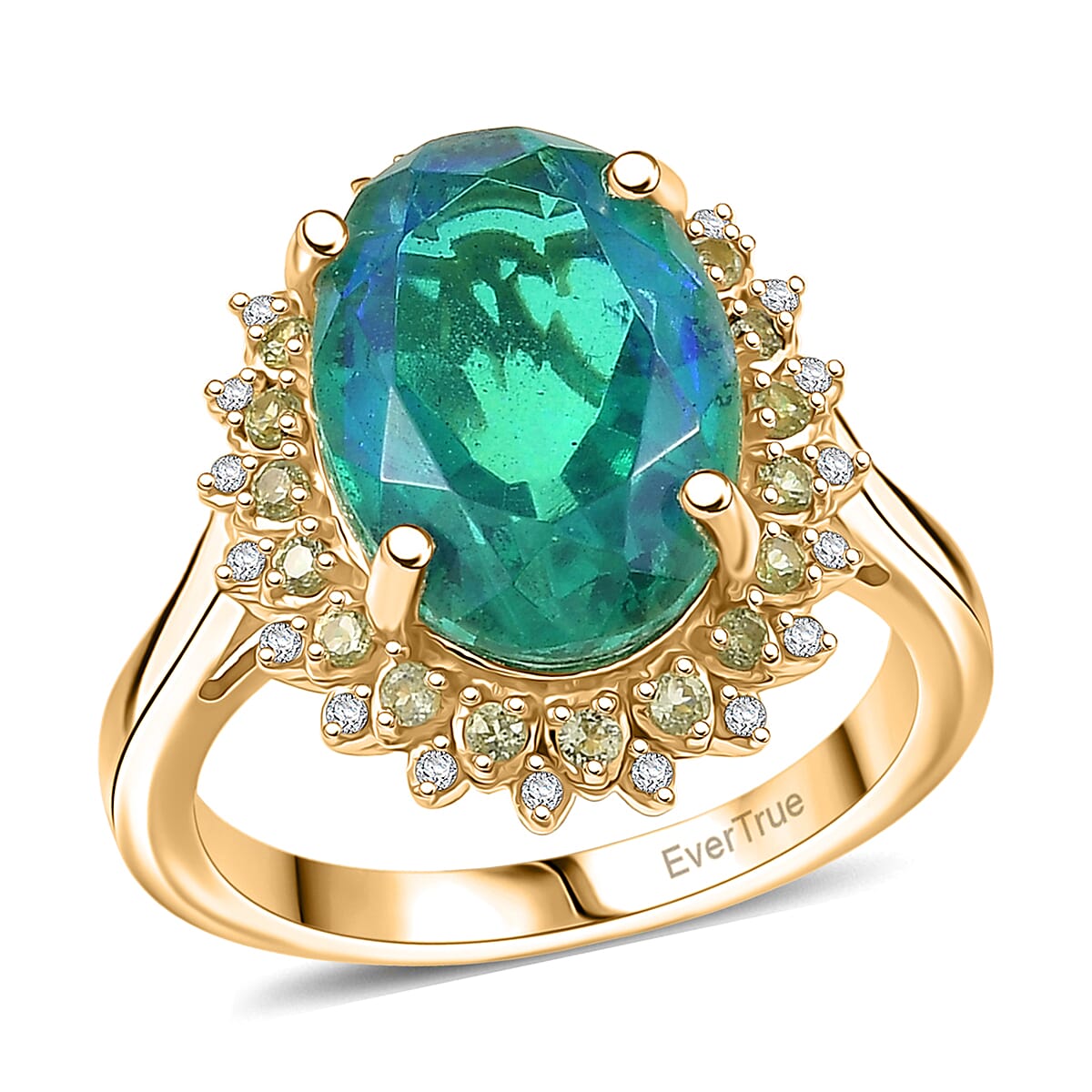 Ever True Peacock Quartz (Triplet) and Multi Gemstone 6.65 ctw Peacock Feathers Ring 18K YG Plated (Size 10.0)