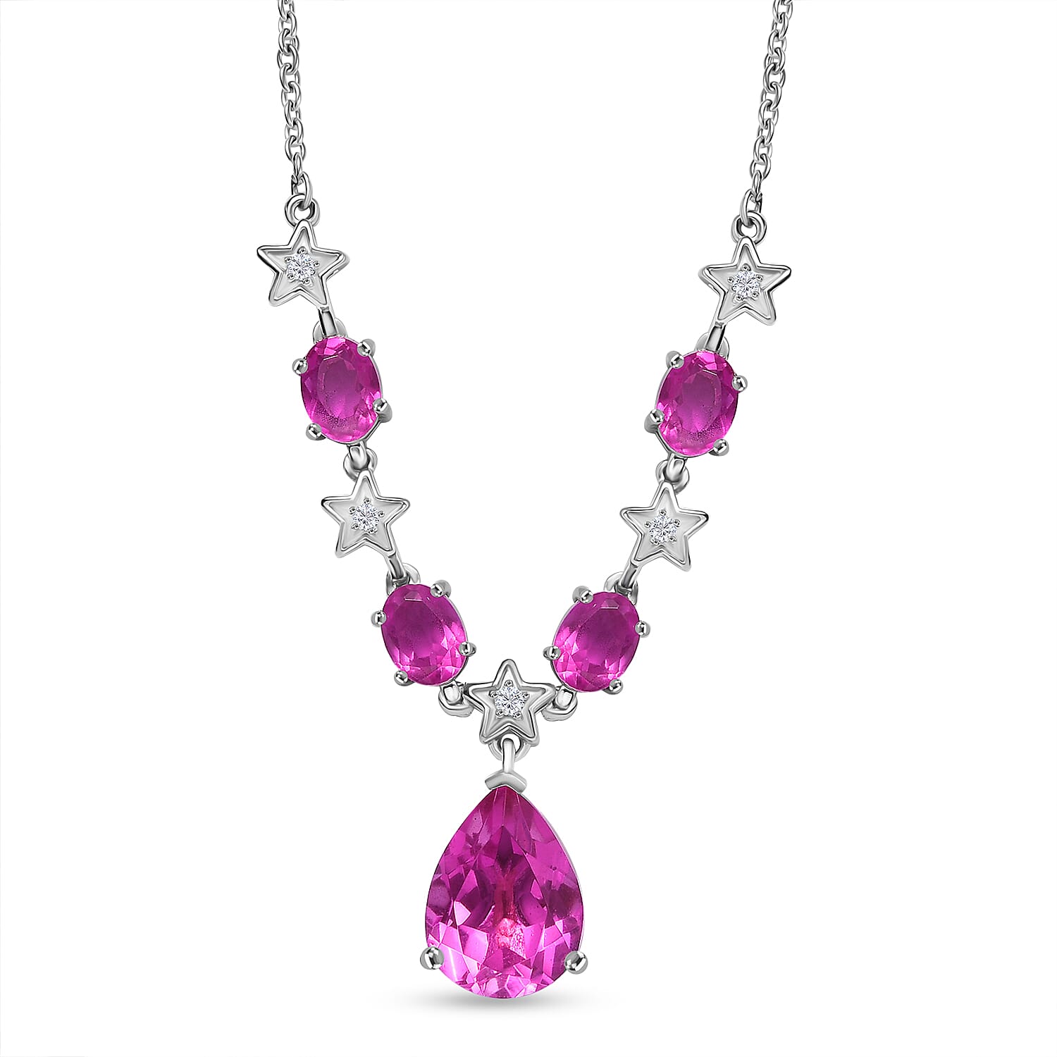 EverTrue Radiant Orchid Quartz, White Zircon Necklace in Platinum Bond 15.10 ctw (18 Inches)