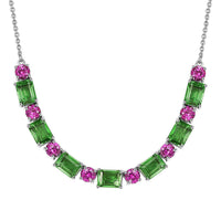 EverTrue Chartreuse Quartz (Triplet) and Lab Created Ruby 18.60 ctw Floral Vine Necklace in Platinum Bond and Stainless Steel 18-20 Inches