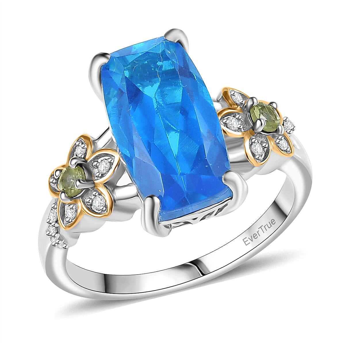 Ever True Caribbean Quartz, Multi Gemstone Ring in 18K YG Plated and Platinum Bond (Size 10.0) 5.70 ctw