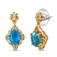 EverTrue Caribbean Quartz (Triplet) and Peridot 4.40 ctw Floral Earrings in 18K YG Plated