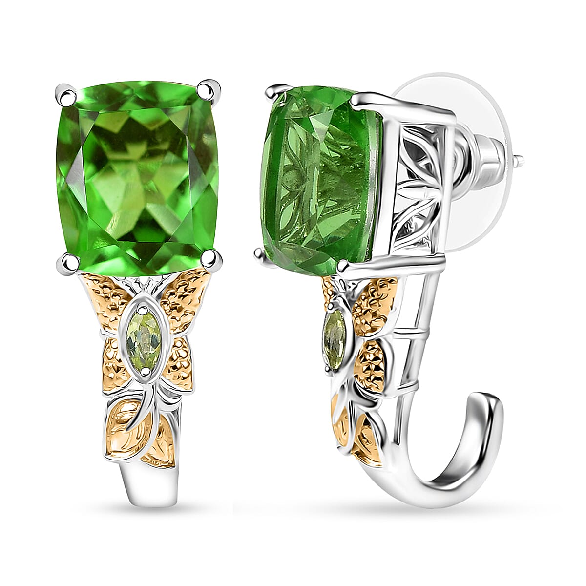 EverTrue Chartreuse Quartz (Triplet) and Peridot 12.00 ctw Butterfly Earrings in 18K YG Plated and Platinum Bond