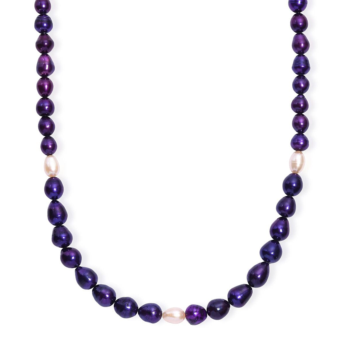Purple Pearl (D) and Freshwater Pearl Necklace in Rhodium Over Sterling Silver 20 Inches