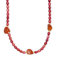Carnelian 150.00 ctw and Pink Freshwater Pearl (D) Necklace in Stainless Steel 24 Inches