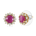 D'Joy AAA Royal Ruby, Paraiba Tourmaline and Diamond 2.75 ctw Sunflower Stud Earrings in 18K Vermeil Yellow Gold Over Sterling Silver - Sticky add to cart bar