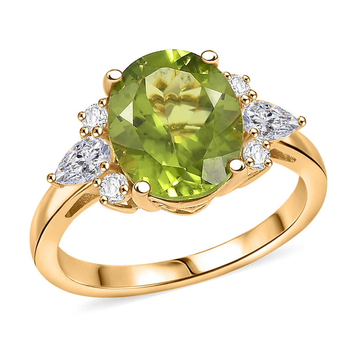 D'Joy Peridot, Moissanite Ring in 18K Vermeil YG Over Sterling Silver (Size 10.0) 4.25 ctw