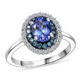 D'Joy Premium Tanzanite, Luxuriant Lab Grown Blue and White Diamond Twilight Reverie Ring in Rhodium Over Sterling Silver (Size 10.0) 1.45 ctw - Sticky add to cart bar
