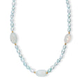 Blue Chalcedony Enhanced 75.00 ctw and Blue Pearl (D) Necklace in ION Plated YG Stainless Steel 24 Inches - Sticky add to cart bar