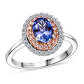 D'Joy Premium Tanzanite, Luxuriant Lab Grown Blue and White Diamond Twilight Reverie Ring in Rhodium Over Sterling Silver (Size 10.0) 1.45 ctw - Sticky add to cart bar