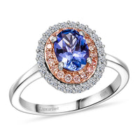 D'Joy Premium Tanzanite, Luxuriant Lab Grown Blue and White Diamond Twilight Reverie Ring in Rhodium Over Sterling Silver (Size 10.0) 1.45 ctw